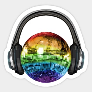 Headphones Rainbow Disco Ball Sticker